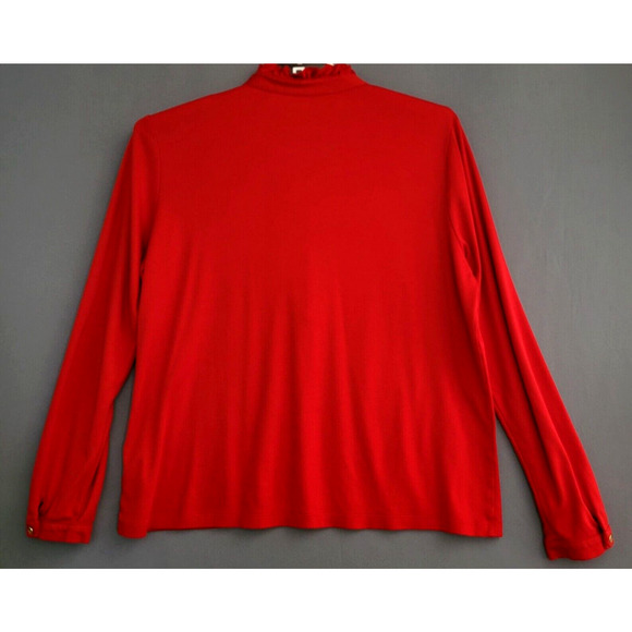 Lands End Henley Top Womens Large Red Ruffle 1/4 Buttons Long Sleeves Stretches - Picture 6 of 8
